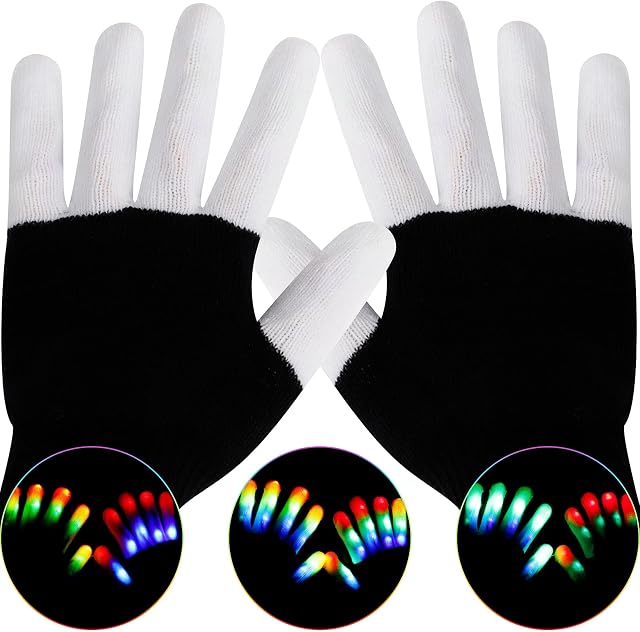 LED Gloves for Kids Teen Adults Gifts, LED Gloves With Glasses, LED Finger Gloves,Finger Light Gloves,The Toys for 9-12 Year Old Boys Girls,Light Up Gloves, New Year Easter Halloween Chrismas Party
