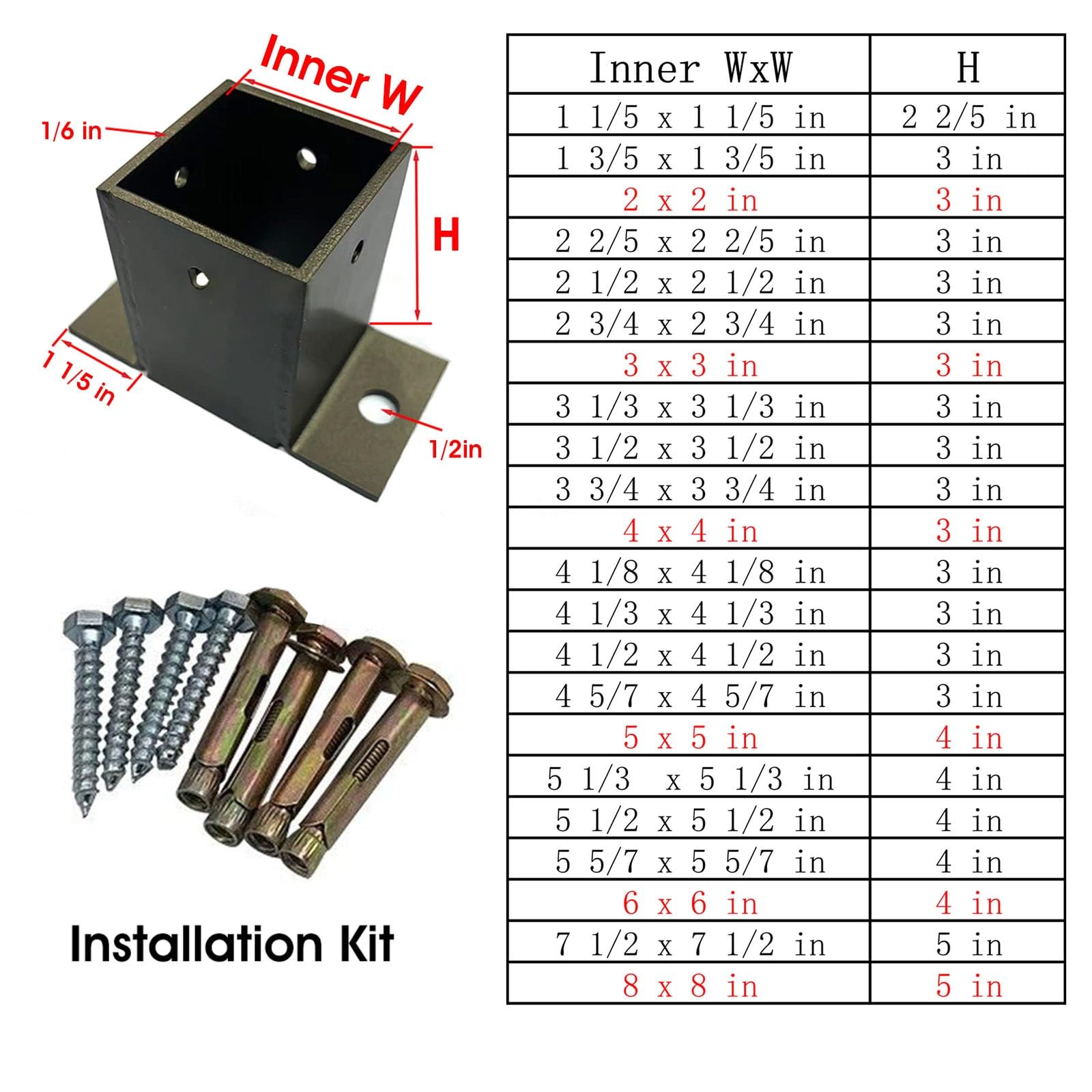 Pfostenträger Aufschraubhülse Post Base Bracket Black Powder Coated, 4mm Thick Stainless Steel Post Anchor Flange for Deck Railing/Fence/Ground/Concrete/Nominal Lumber with Bolts(7 1/2 x 7 1/2 in