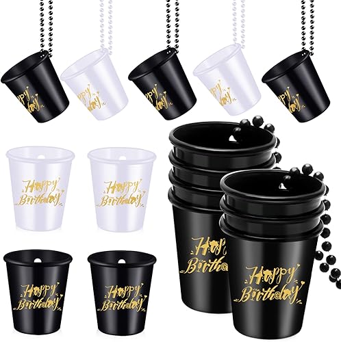 Col-Pary 24 collares de cristal de chupito de feliz cumpleaños en cuentas, taza de plástico para accesorios de fotos, suministros de fiesta de