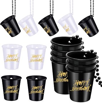 24pcs Happy Birthday Shot Glass Necklace on Beaded,Plastic Shot Necklace Cup for Photo Props,Teens Adults Birthday Wedding Party Supplies