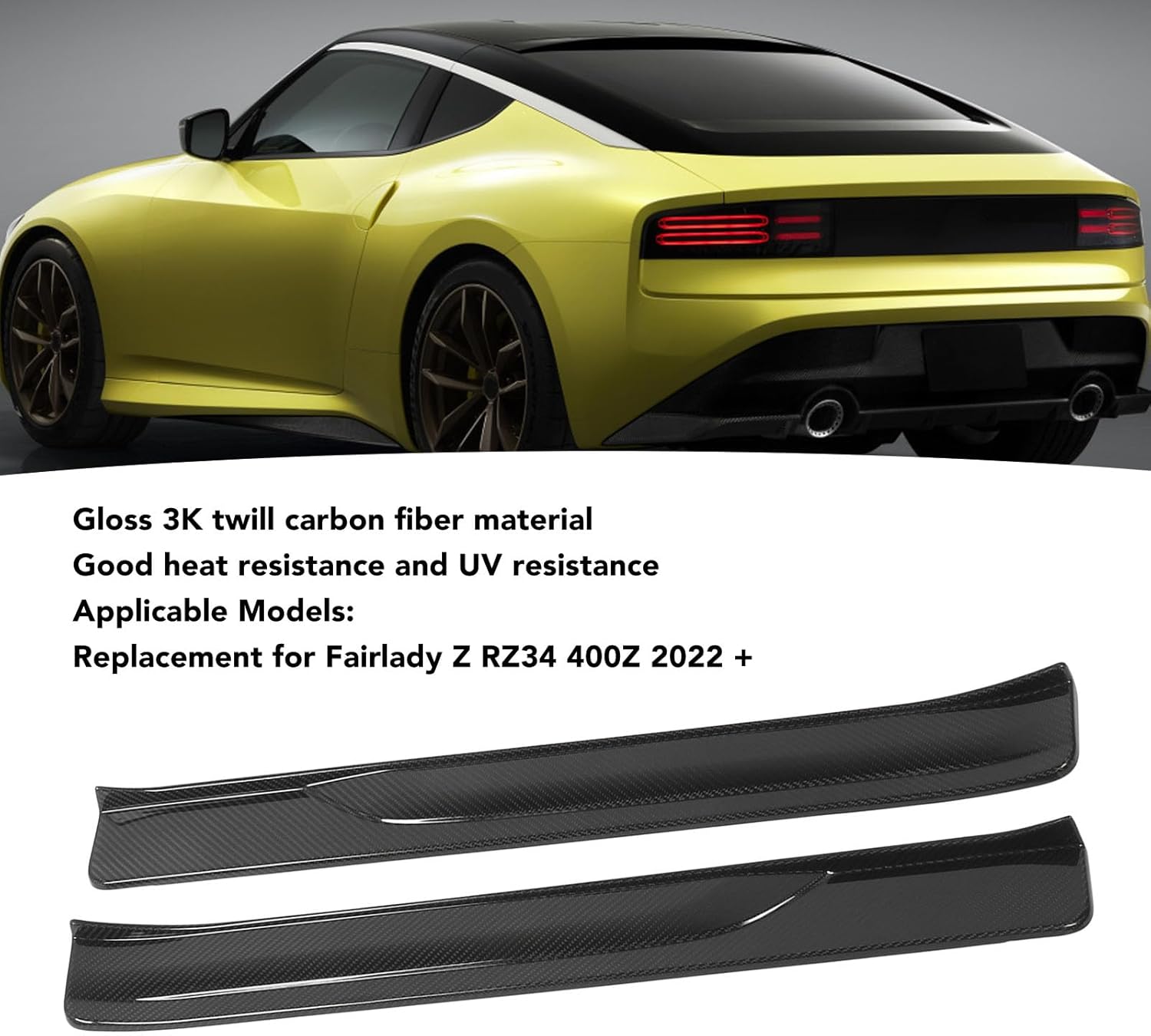 2PCS Carbon Fiber Door Sill, Left Right Door Entry Guards Sill Cover Panel Step Protector for Nissan Fairlady Z RZ34 400Z 2022 +, Glossy 3K Twill Carbon Fiber Construction。