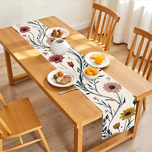 Miniatura 6 de Juego de camino de mesa y manteles individuales elegantes de 7 piezas, incluye 1 camino de mesa y 6 manteles individuales, diseño de flores