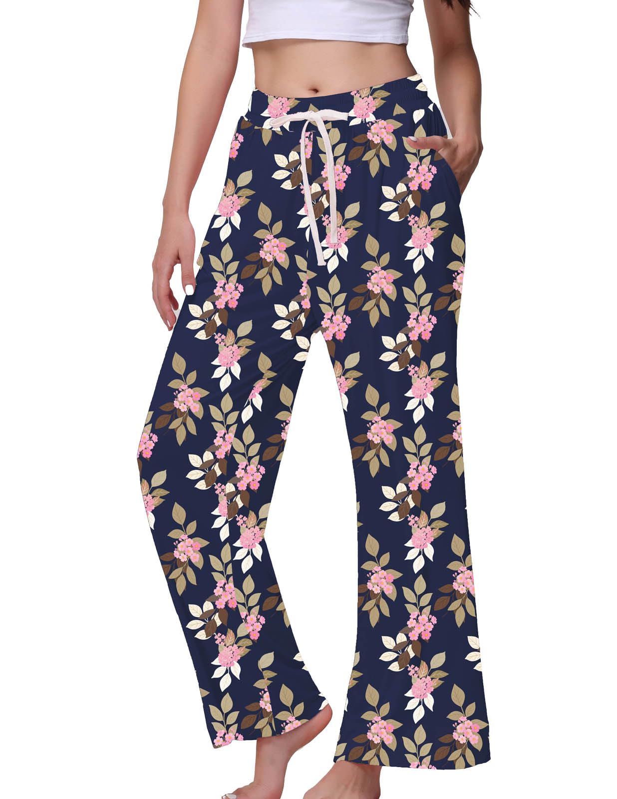 Veseacky Women's Wide Leg Lounge Pants Yoga Pajamas Comfy Stretch Drawstring Pajamas Puls Size Dance Bottoms S-4XL