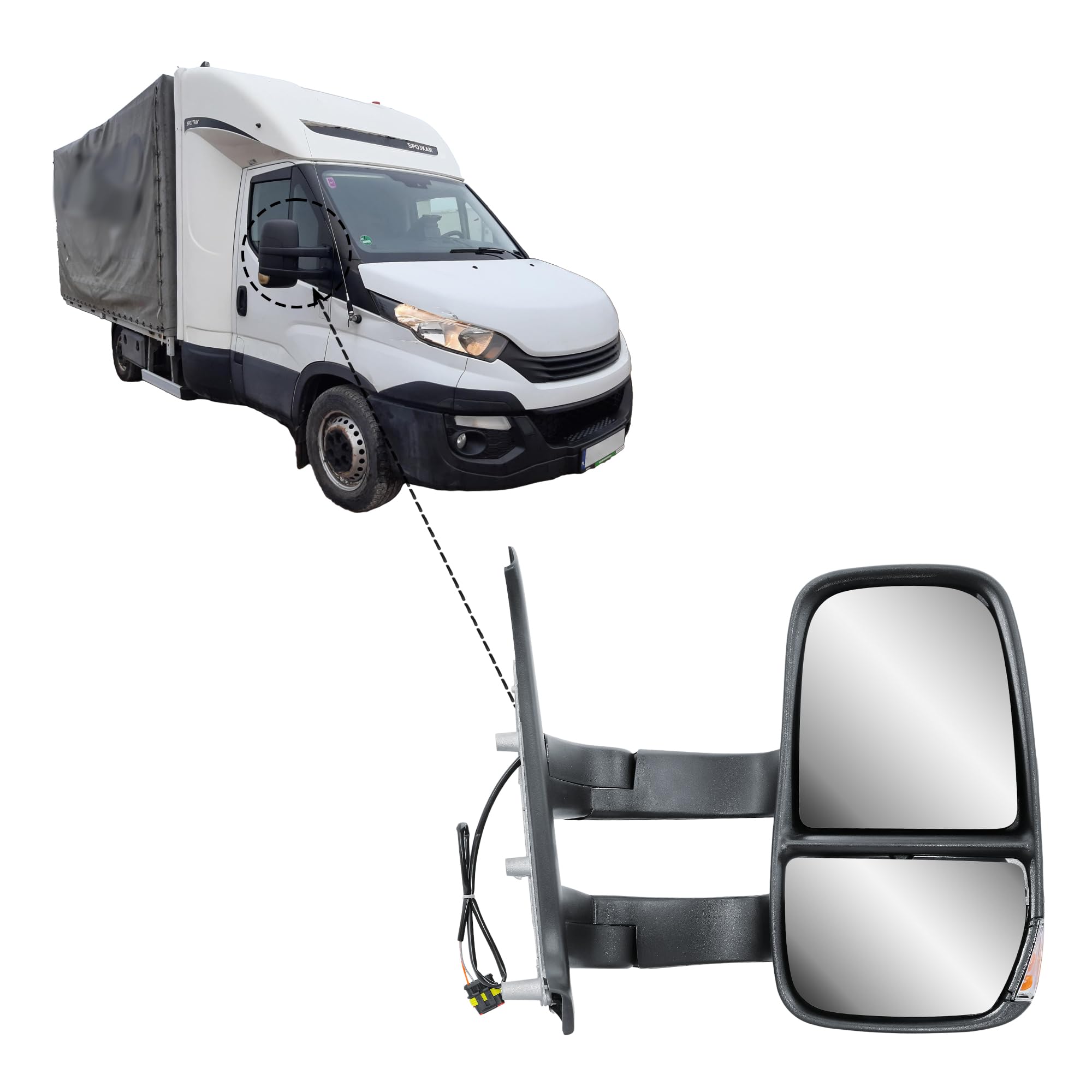 Specchietto retrovisore destro braccio lungo manuale non riscaldabile con indicatore di direzione per IVECO Daily IV V Camion 2006-2013