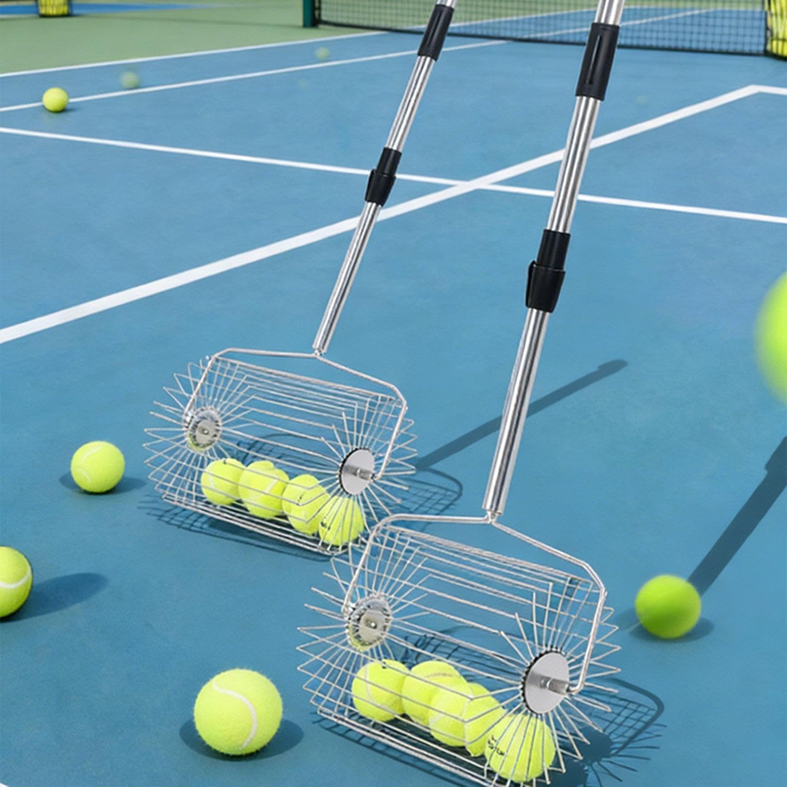 Recogedor de Pelotas de Tenis Oshhni, Herramienta de Recogida Rápida, Ligero, con Ruedas