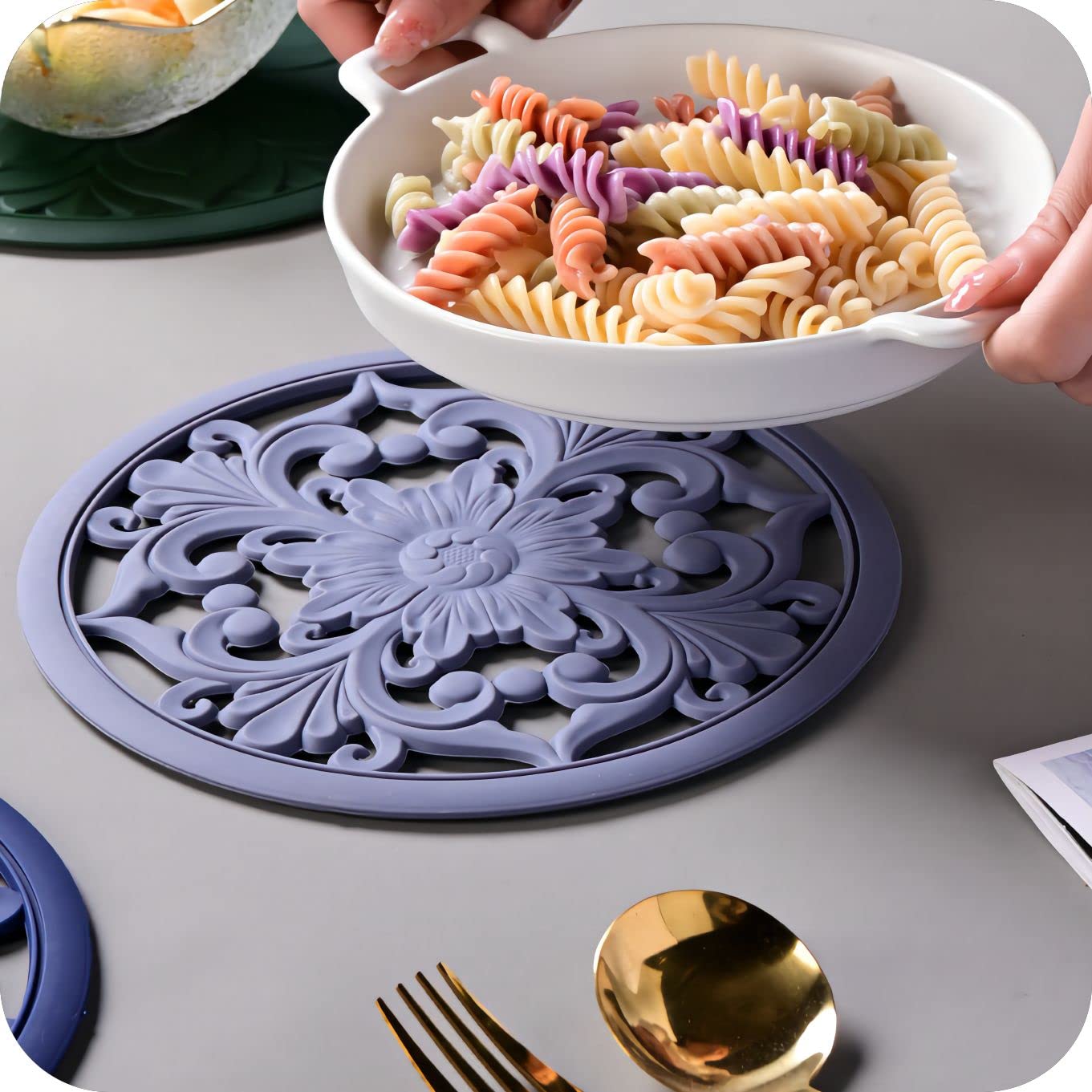 Dessous De Plat Silicone - Lot De 3, Diamètre 20.3cm, Résiste à 250°C, Antidérapants, Lavables