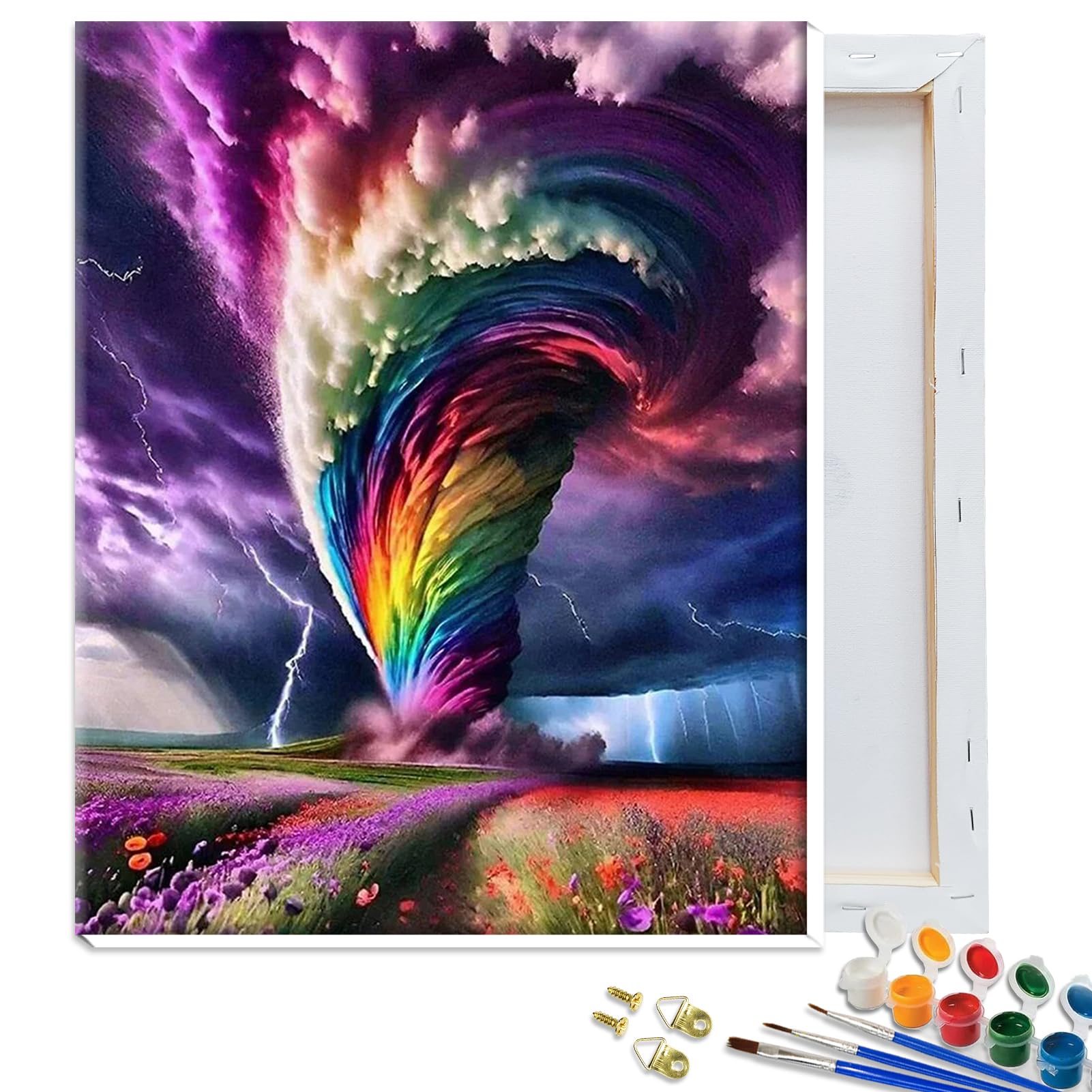 JATOK Paint by Numbers Kits for Adults, Painting Kits for Beginners On Clear Colored Canvas, Easy DIY Acrylic Pigment Drawing Paintwork for Home Wall Decor, Tornado 30x40CM/12x16in (with Frame