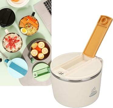 TITA-DONG 1200ml 304 Stainless Steel Noodle Cooker Set, Ramen Cooker with Chopsticks and Spork, Portable Soup Bowl, Microwave Safe, White