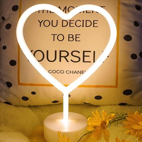 Miniatura 4 de Letrero de neón en forma de corazón blanco cálido, luz de neón del día de San Valentín alimentada por batería o USB, luces de corazón blanco cálido