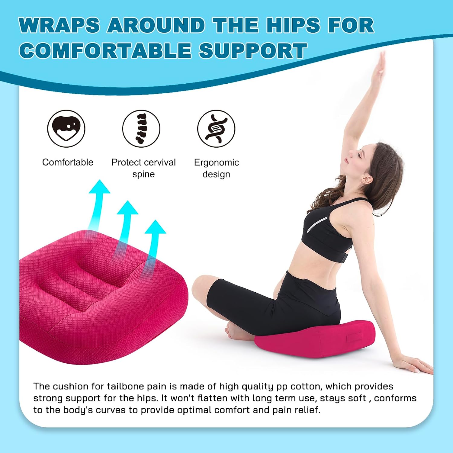 Office Chair Cushions for Back and Butt, Ergonomic Chair/Seat Cushion for Long Sitting, Sitting Pillow for Automobile, Wheelchair, Computer Chair Hip Support (Pink)
