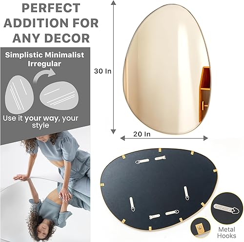 Miniatura 2 de Espejo de pared decorativo grande irregular, espejo de pared asimétrico para sala de estar, espejo ondulado enmarcado dorado para colgar en la pared