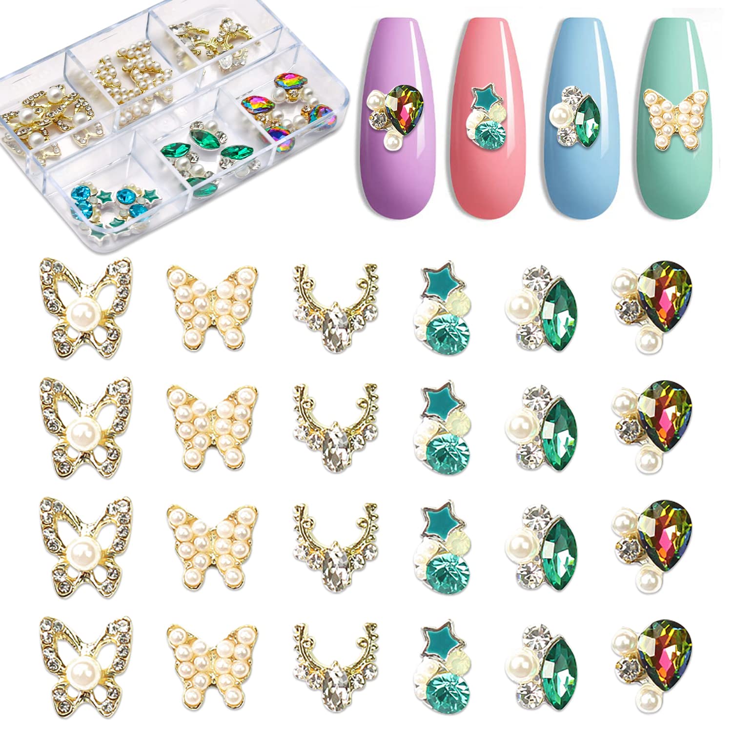 XEAOHESY 24pcs 3D Alloy Gold Butterfly Nail Charms for