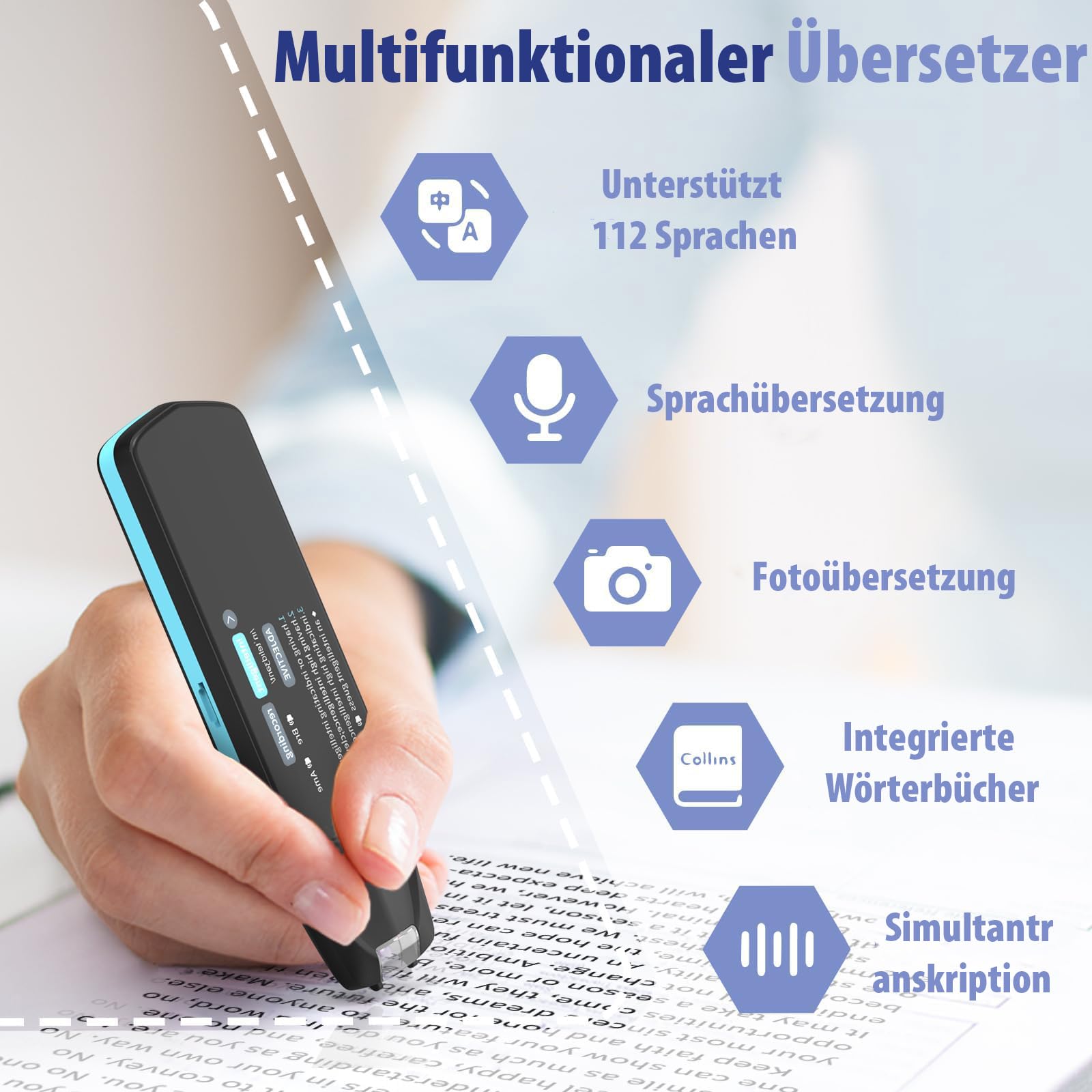 NEWYES Übersetzungs Stift Scannen,Übersetzer mit Sprachausgabe,Scannerstift zur Dateneingabe,OCR Lesestift mit Text to Speech,Foto Übersetzer,112 Sprachen