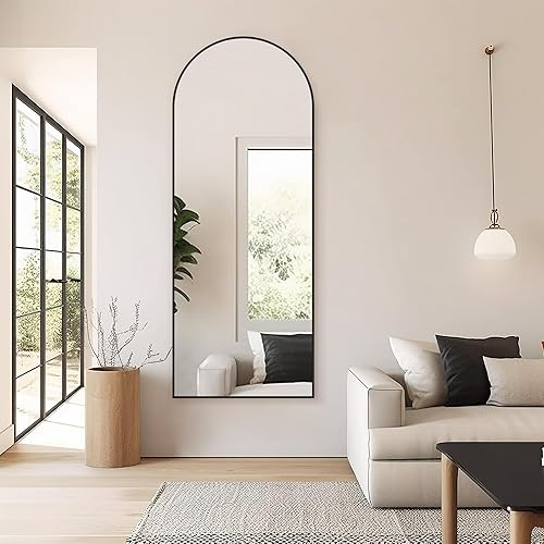 NEWBULIG Espejo de suelo de longitud completa de 64 x 21 pulgadas, espejo de pared para colgar o inclinar, espejo de suelo arqueado para sala de