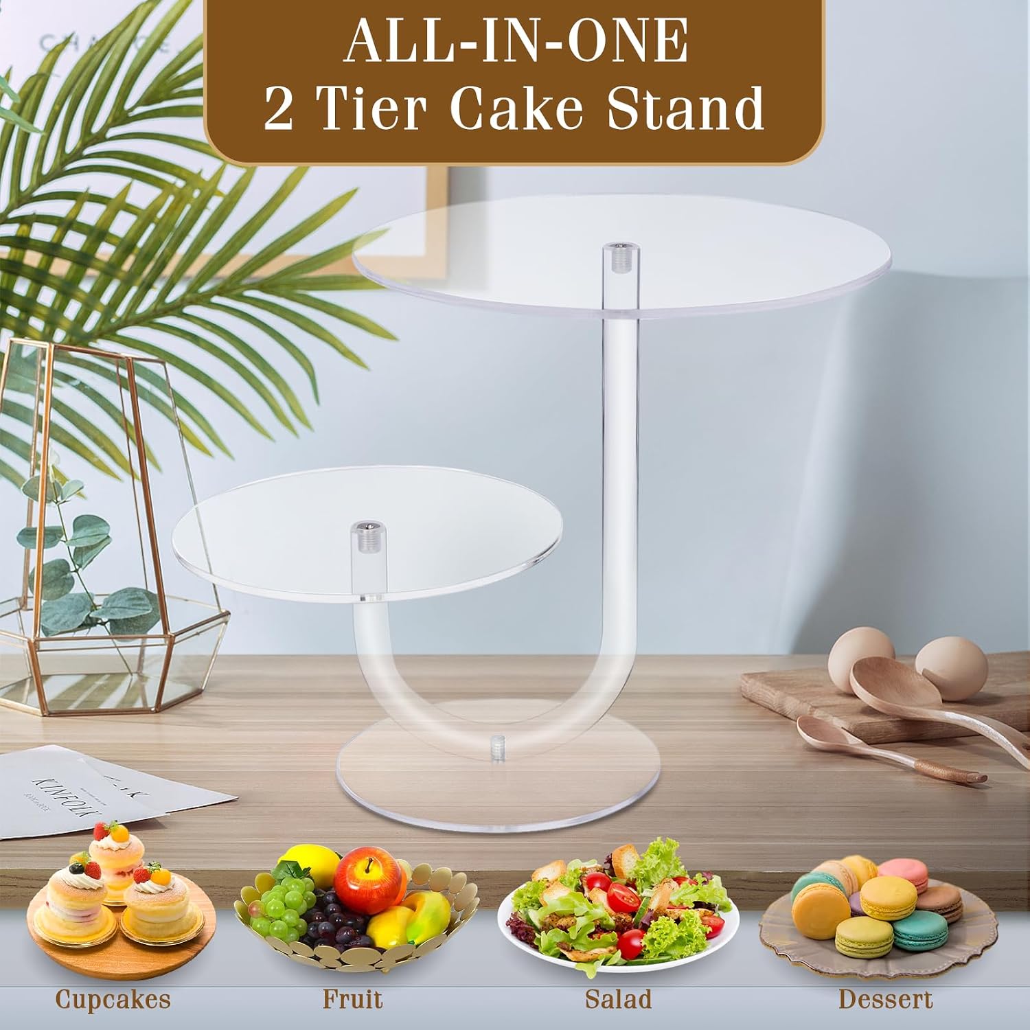 Boxalls Cake Stand 2 Tier - Stylish Clear Cake Tree Acrylic Cupcake Tower for Weddings, Birthdays, Anniversaries, Baby Showers, Parties Décor - 2 cake trays with 10 and 8 inch diameters