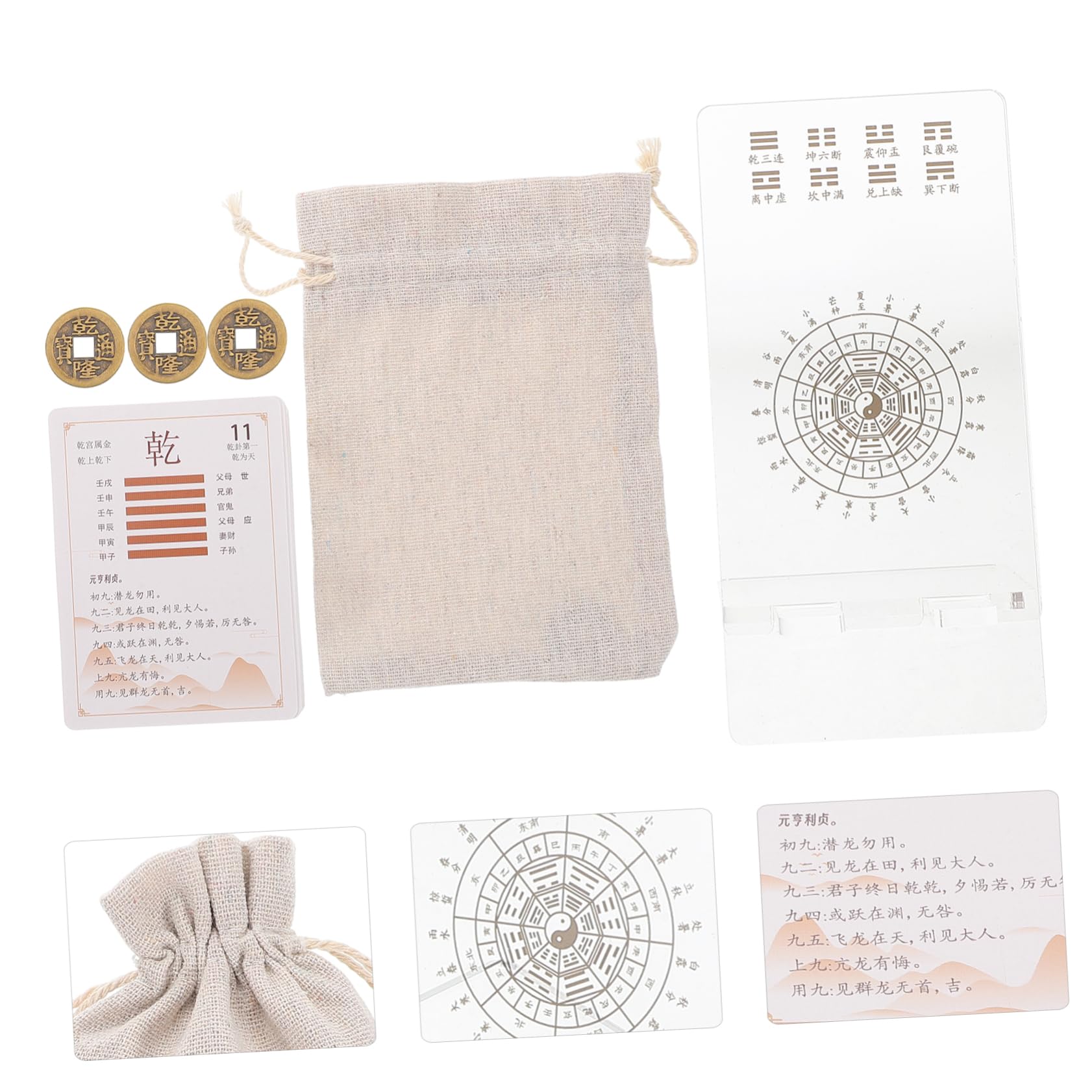 UPKOCH Carte Oracolo i Ching Materiale Plastica e Carta per Principianti 64 Esagrammi Divinazione e Predizione per Apprendimento e Collezionismo