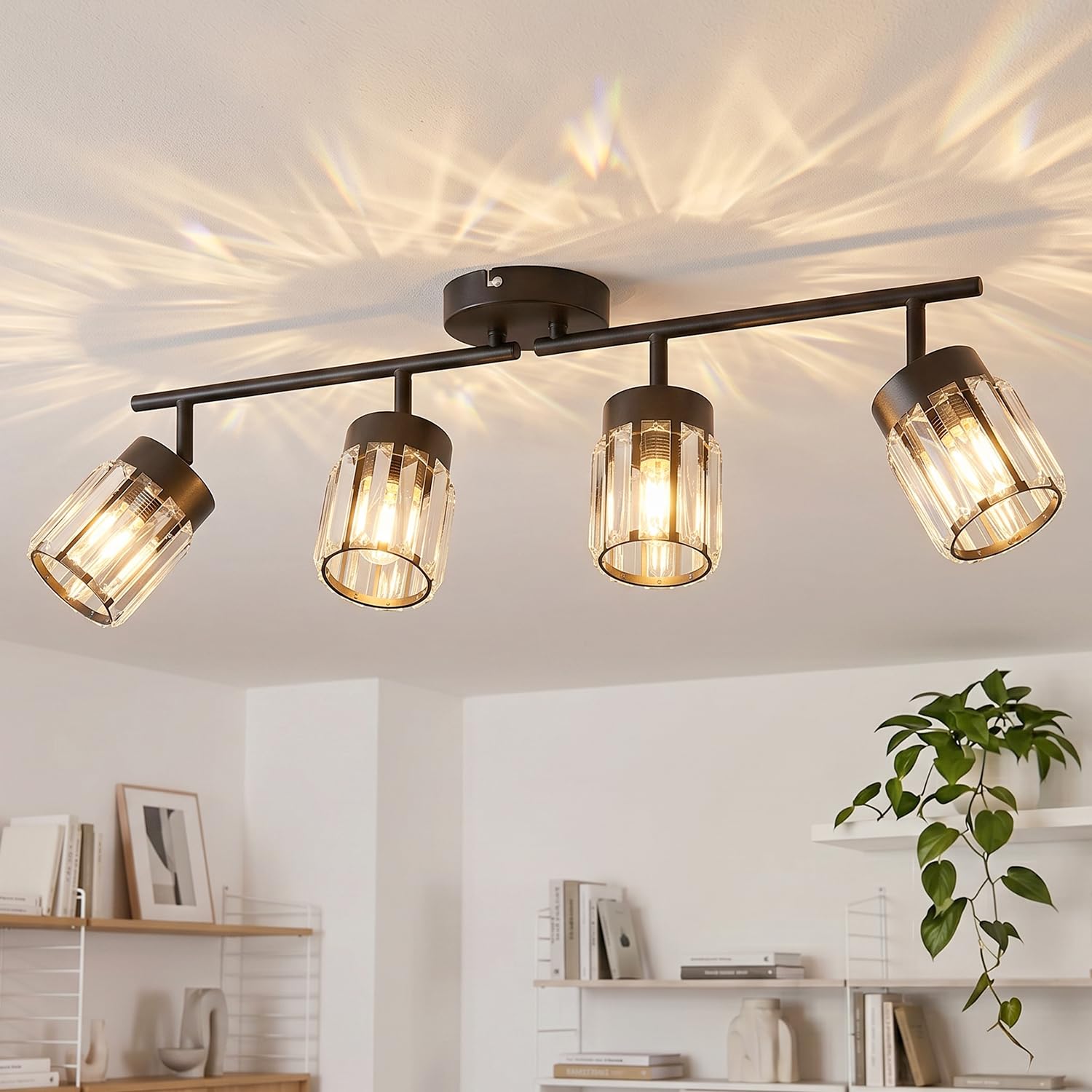 ANWIO Spotlight Ceiling Lights 4 Way, Black Kitchen Lights Ceiling, Modern LED Spotlight Fitting E14 Base, Ceiling Spot Lights for Living Room Bedroom Hallway Dining Room, Bulb Not Included