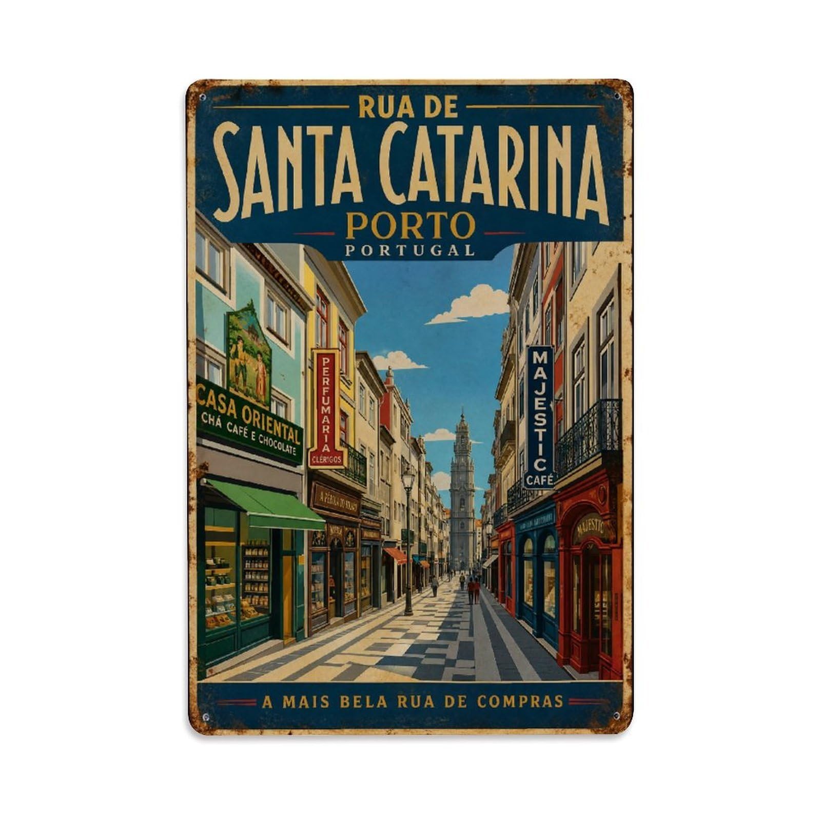 Huiyhb 8X12inch(20X30cm) Vintage Travel Rua Santa Catarina Shopping Street Portugal Metal Tin Sign