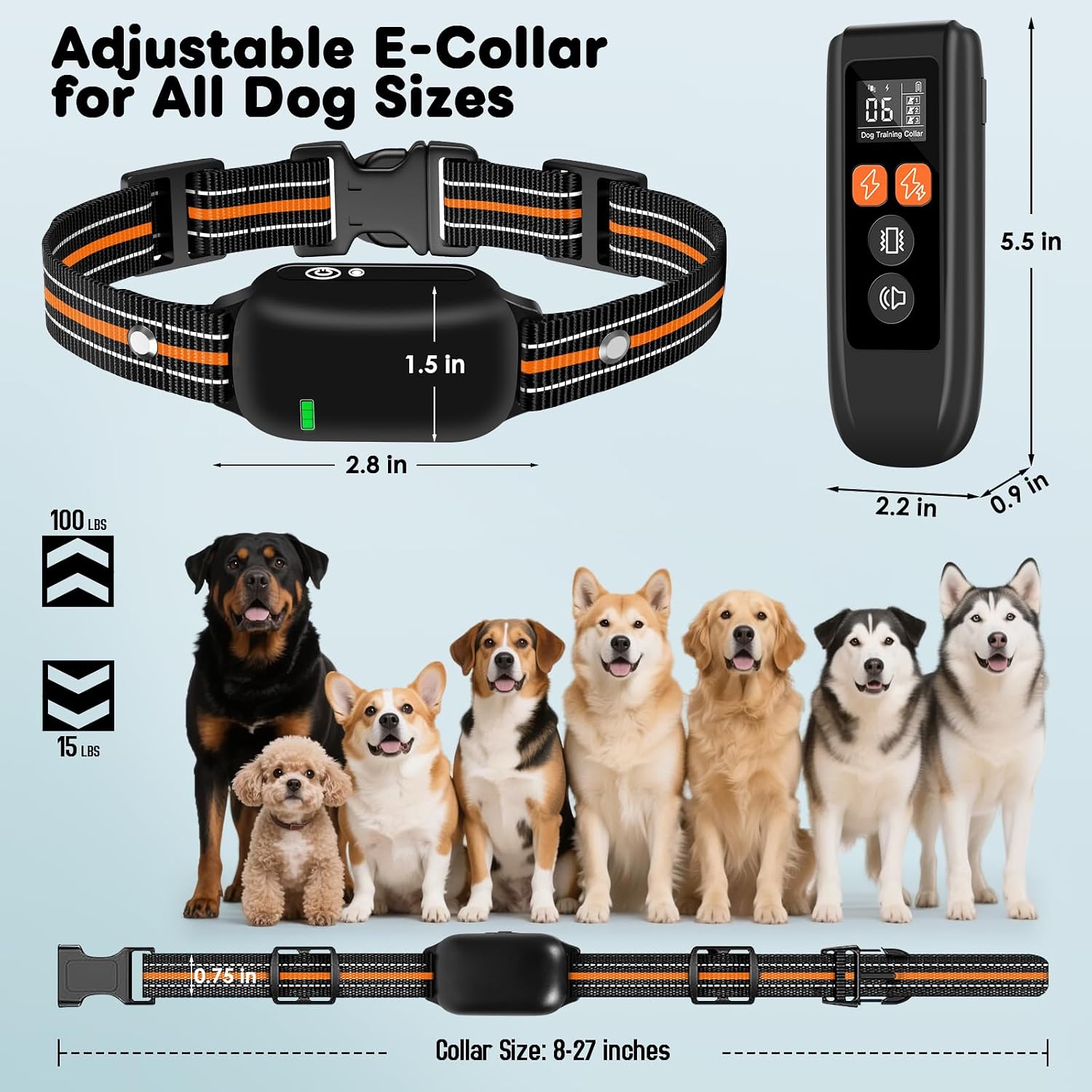 Dog Training Collar with Remote - Shock Collar for Dogs with 3300FT Range, Trains 3 Dogs, 180-Day Battery, IPX7 Waterproof, Beep/Vibration/Static Shock for Small Medium Large Dogs (Orange)