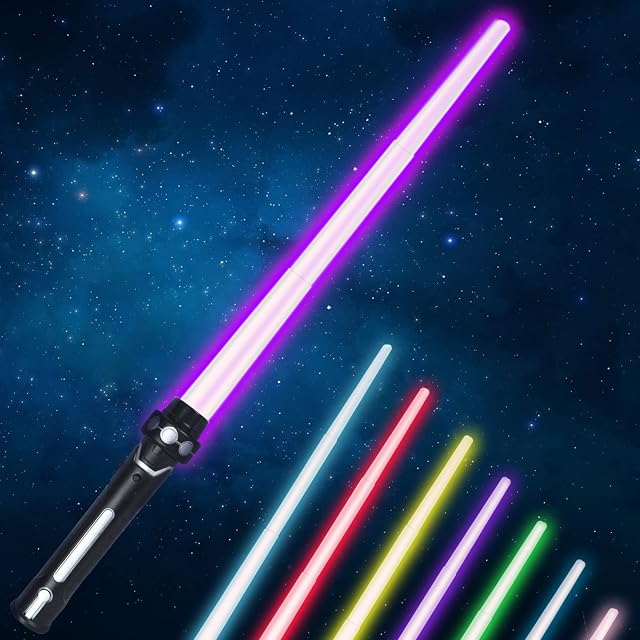 Aofentop Lightsaber Toy - LED Light Up Saber with Sound RGB 7 Colours Changeable Retractable Lightsaber for Boys Teens Kids Adults Gift Party Favors