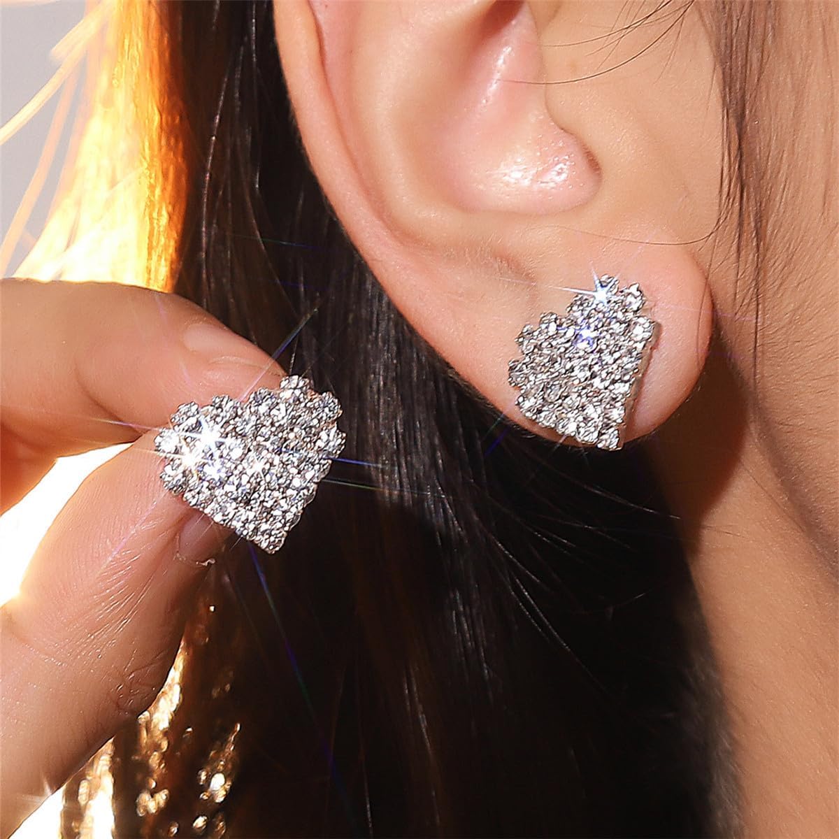 Hot Pink Heart Earrings for Women Red Rhinestone Earrings Wedding Bridesmaid Earrings Prom Jewelry - Image 2