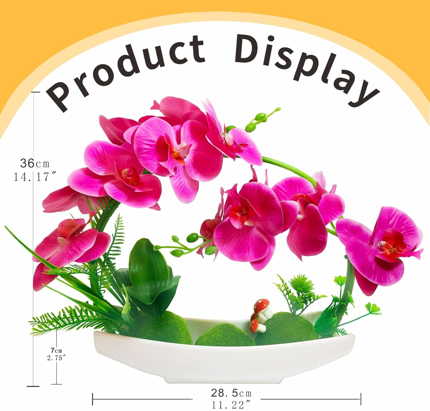Orchids Artificial Flowers Plant Pot Arrangements,Fake Orchid Desk Plants for Office,Faux Flowers Indoor,Faux Orchid Arrangements for Home(Purple Round+White vase)