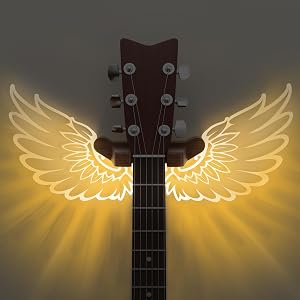 CoolGift Mart Guitar Stand Wall Mount with Glowing Angel Wings, Acrylic Wooden Guitar Hanger Shelf with USB Power, for Acoustic & Electric Bass Ukulele, Gift for Music Lovers & Guitar Players