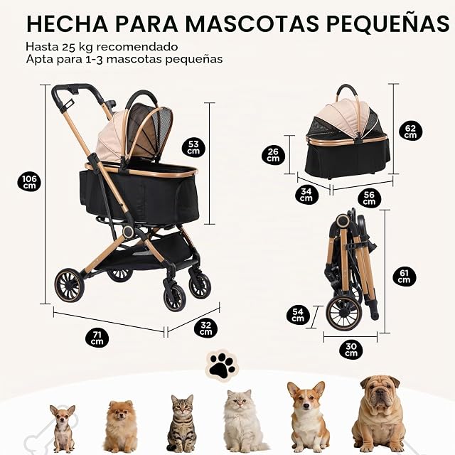Foto 8 de 8 de GTPLAYER Cochecito Para Perros Plegable, Ideal Pequeños y Senior Hasta 25 kg, Carrito Para Perros 4 en 1