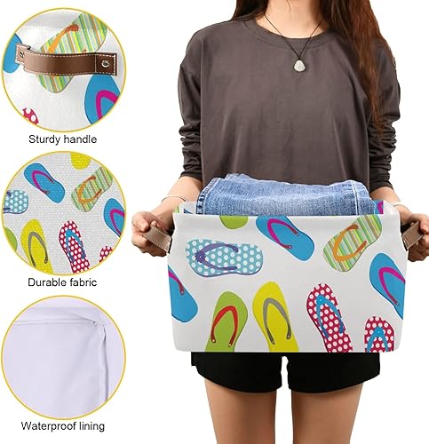 Miniatura 8 de Susiyo - Cubo de almacenamiento plegable para verano, con asas de poliuretano, para estanterías, armario, dormitorio, sala de estar, 1 paquete