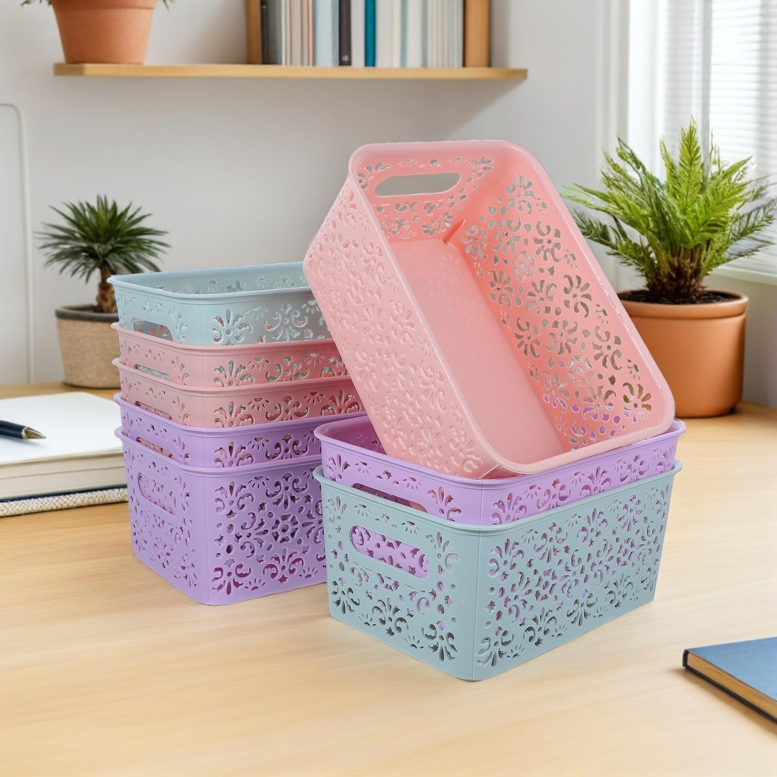 Schreibtisch Organizer Körbe aus Kunststoff, 8 Stück, Stapelbar