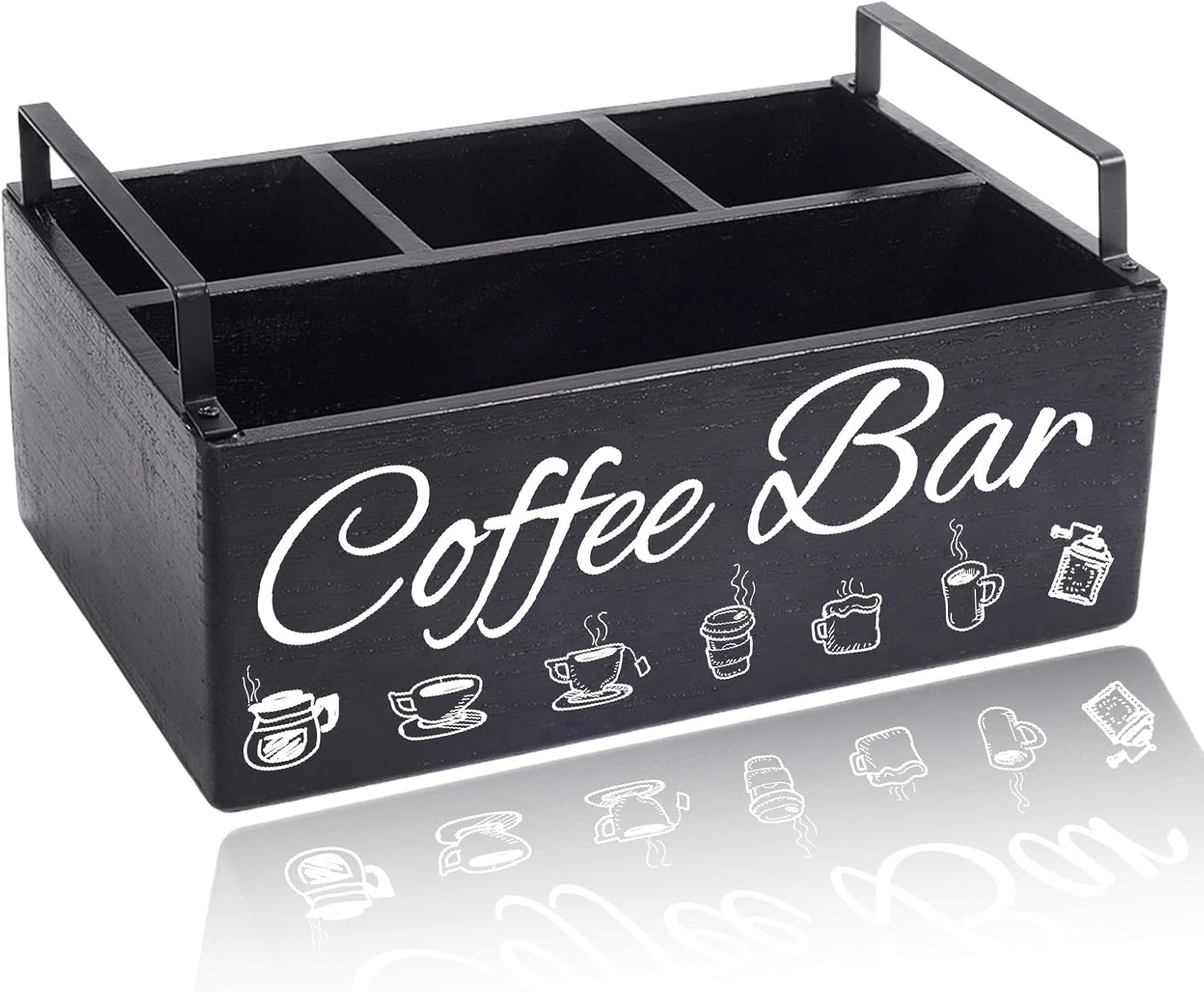 CREATCABIN Coffee Station Organizer Wooden Coffee Bar Accessories Storage with Handle Farmhouse Kcup Coffee Pod Holder Basket Coffee Bar Box for Countertop Sugar Tea Coffee Lover 11.3x4.3Inch