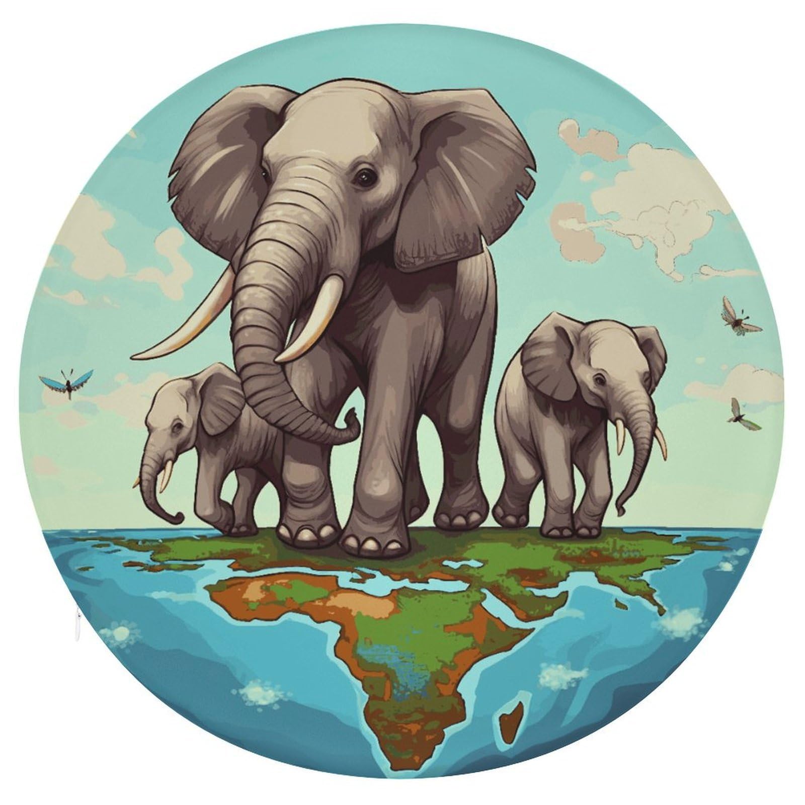 JTREHY Elephants Cushion Soft Breathable Round Cushions Multi-Functional with Zipper Floor Pillows Cushion for Various Indoor Occasions Chair Pad