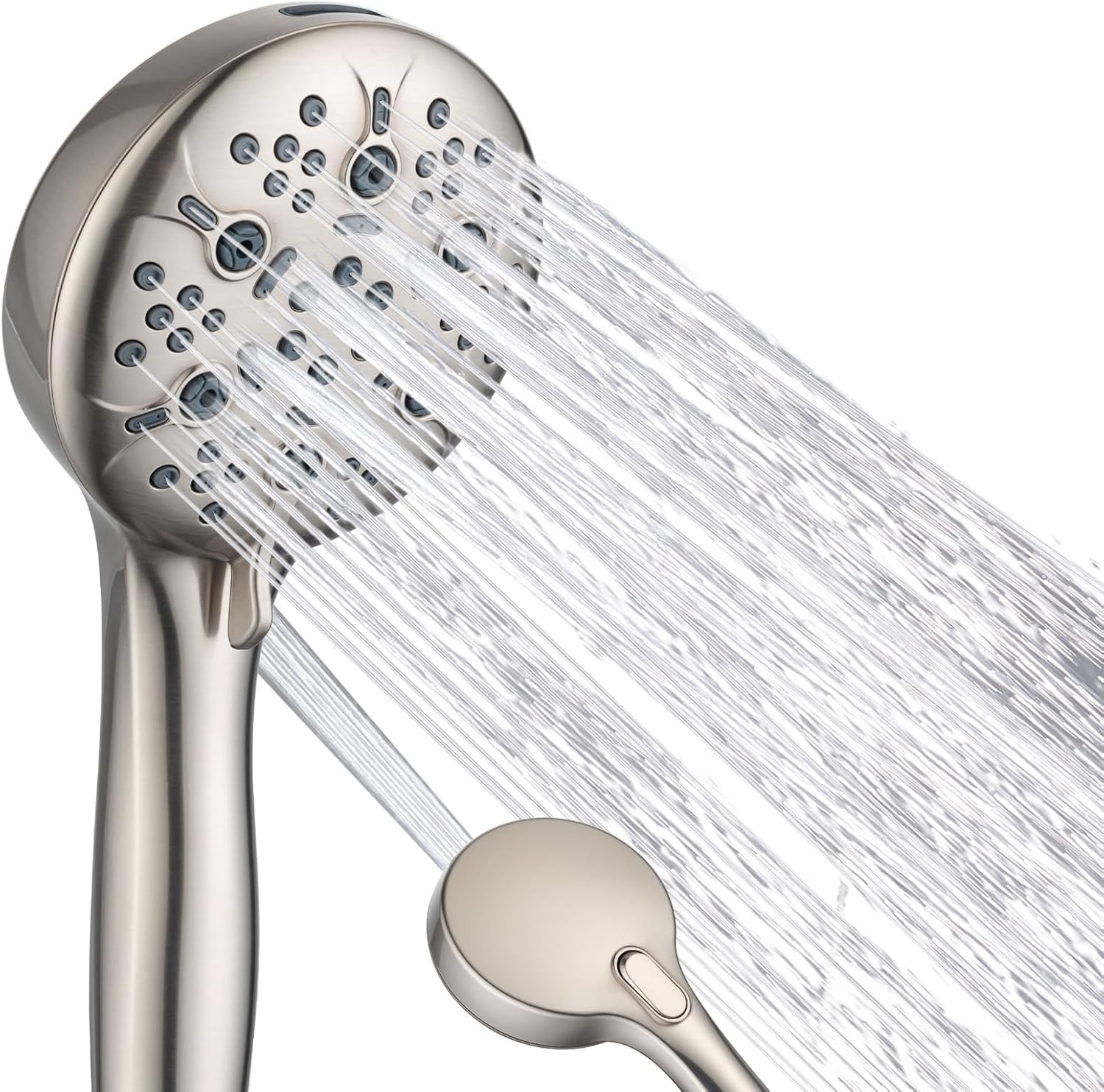 Joyrain Pressure-Boost Shower Head with 8 Settings & Spray Gun, 2-in-1 for High-Pressure Showering and Effortless Tub/Tile/Floor Cleaning, Meets US Standards (Brushed stainless teel)
