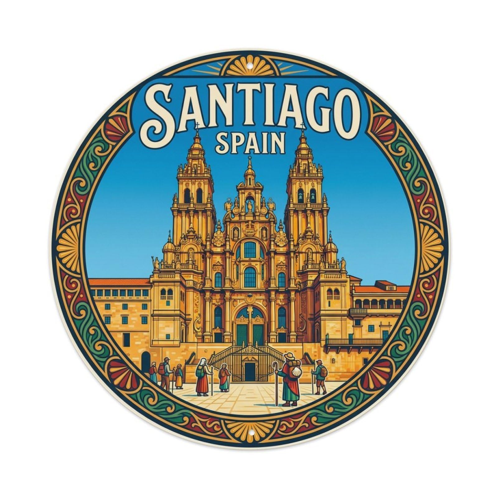 Metal Tin Sign Vintage Travel Spain Santiago