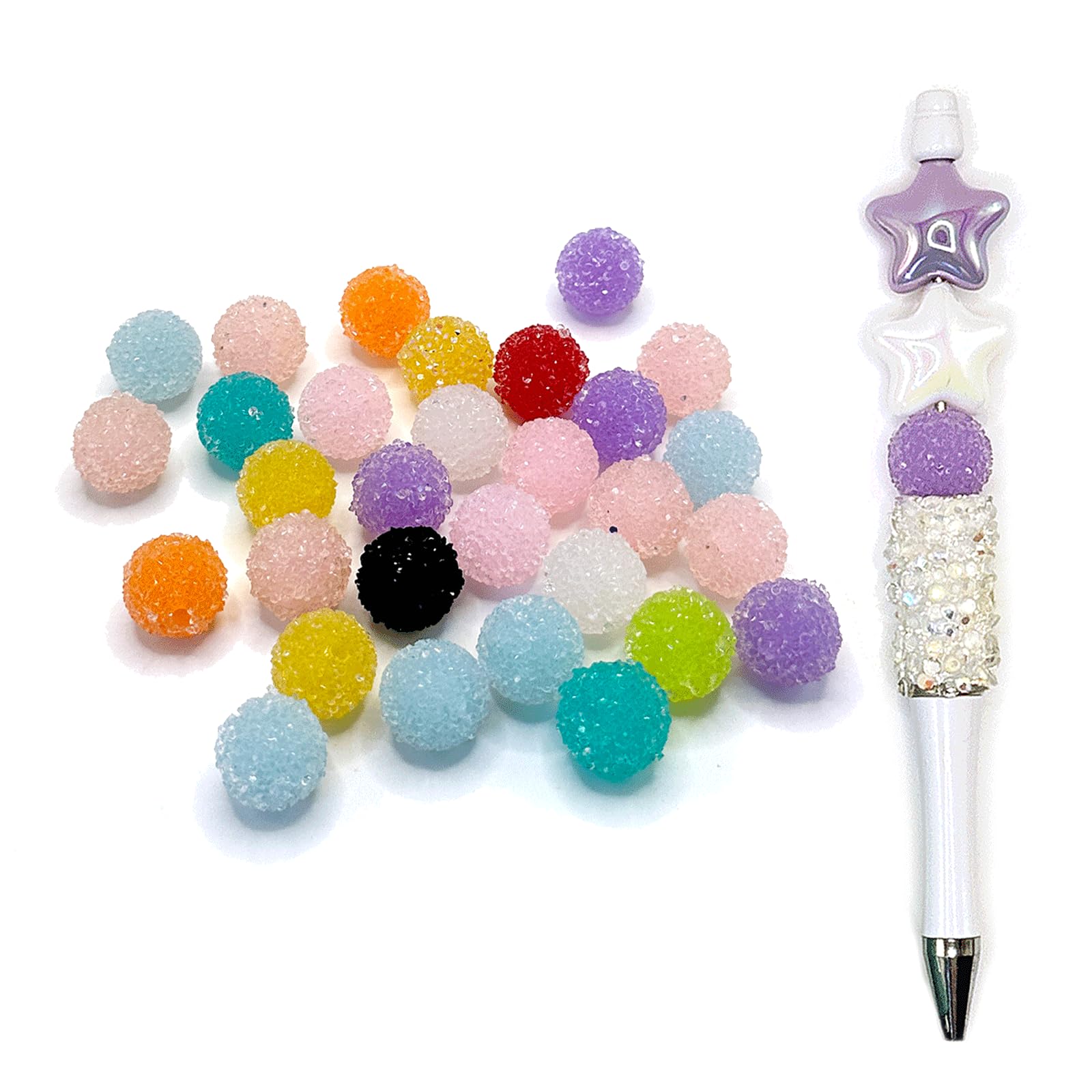 Photo 1 of 30PCS Rhinestone Bubblegum Beads for Beaded Pens, 16mm Chunky Crystal Suger Round Focal Bead, Sparkle Disco Ball Spacer Beads Bulk for DIY HandiCrafts Pens Keychain Jewelry Making Supplies