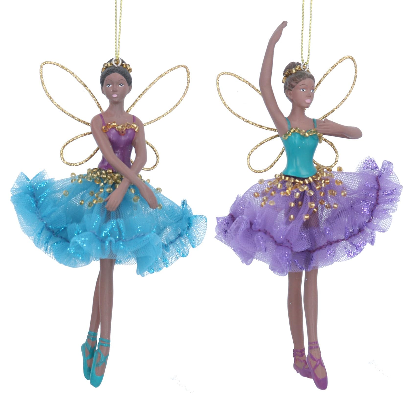 Gisela Graham Purple And Teal Set Of 2 Fairy Christmas Tree Decorations