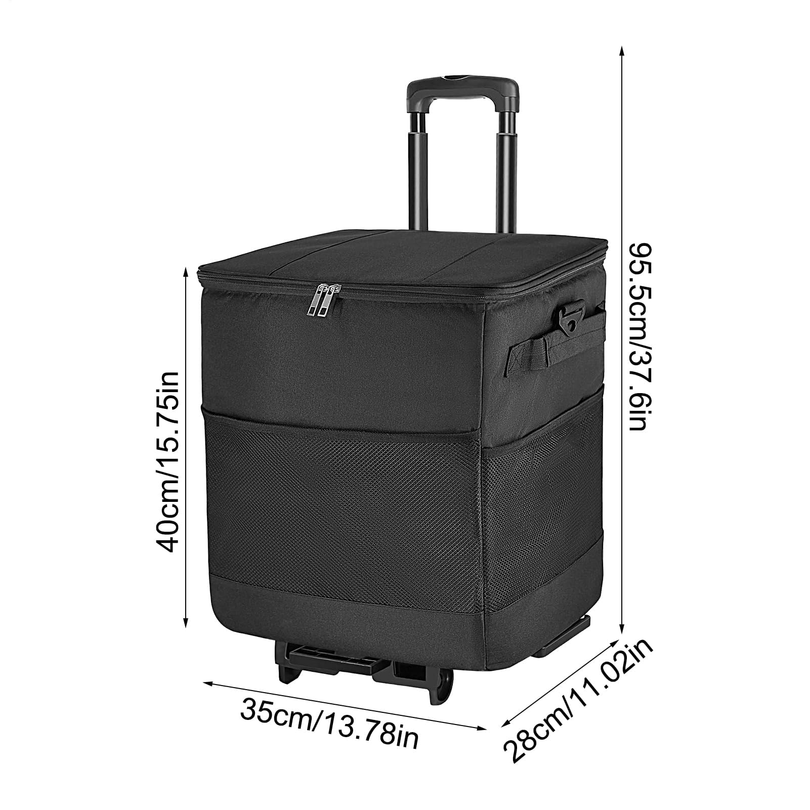 Borsa termica termica da 35 litri con fodera in alluminio, carrello portatile con ruote per viaggi, pesca, pranzo, picnic, feste, spiaggia, campeggio, patio, attività all'aperto