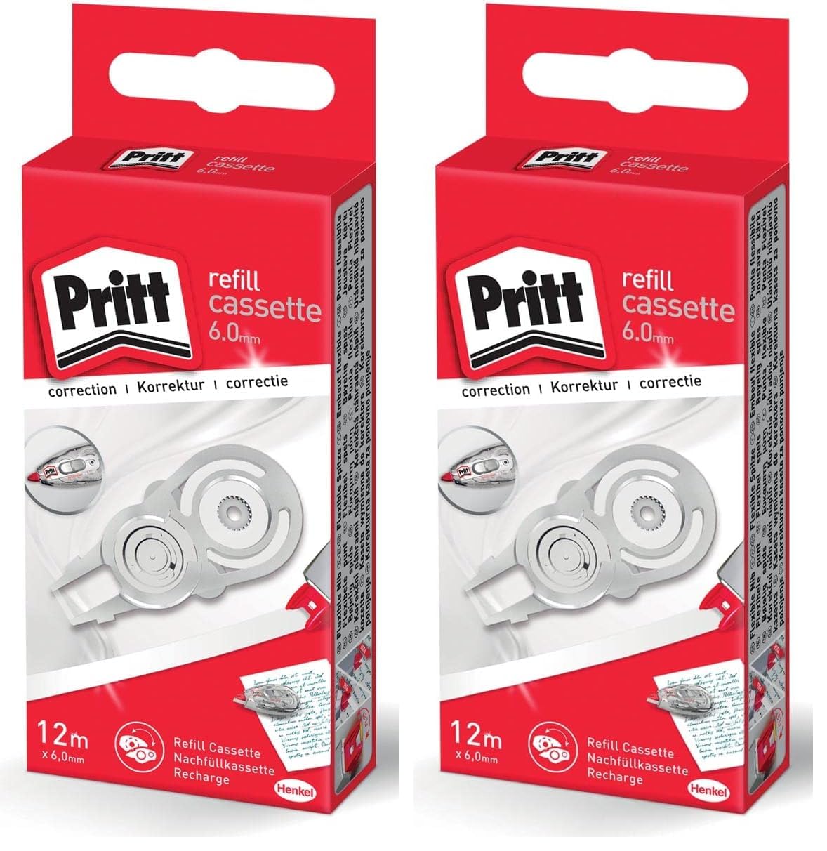 Pritt Korrekturroller Nachfüllkassette, Premium Korrekturband mit neuer flexibler Spitze, einfache Anwendung, Bandlänge: 12 m, Bandbreite: 6 mm, 10 Stück (Packung mit 2)