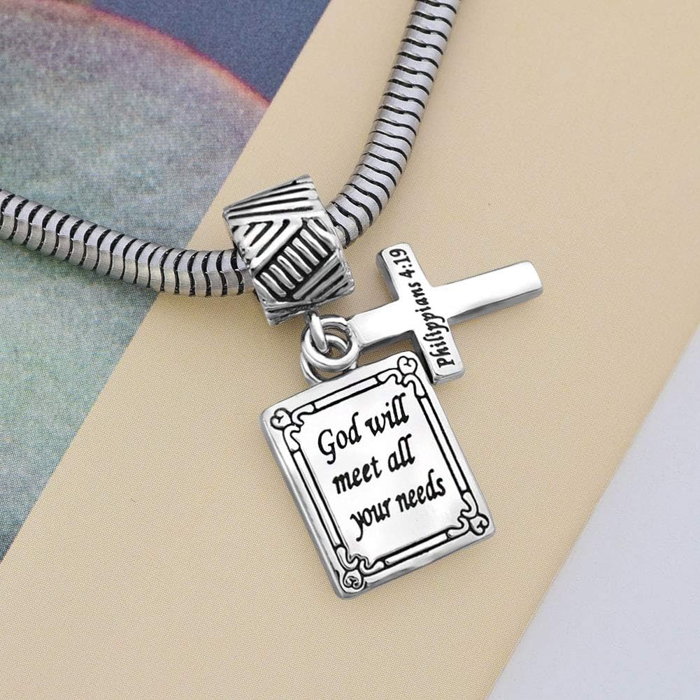 Bible Prayer Charm for Bracelets Pendant Heart Silver Cross Matthew Isaiah Dangle Charms Bracelet for Women Wife Daughter Grandma Friends - Image 4