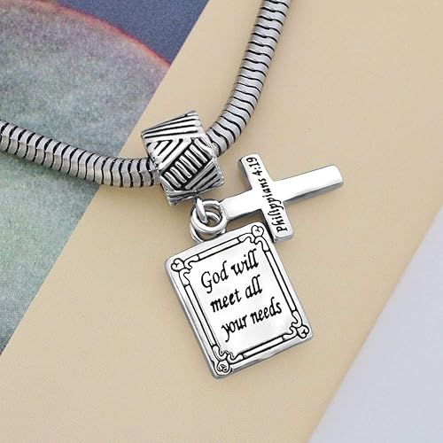Miniatura 4 de TGLS Dije de cruz de Dios de la Santa Biblia, palabras inspiradoras, citas de la Biblia, regalos religiosos, cuentas colgantes compatibles con