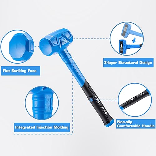Miniatura 2 de REAL STEEL Dead Blow Hammer - Martillo de goma de 28 onzas, resistente a las marcas y a las chispas con cabezal de acero relleno ideal para