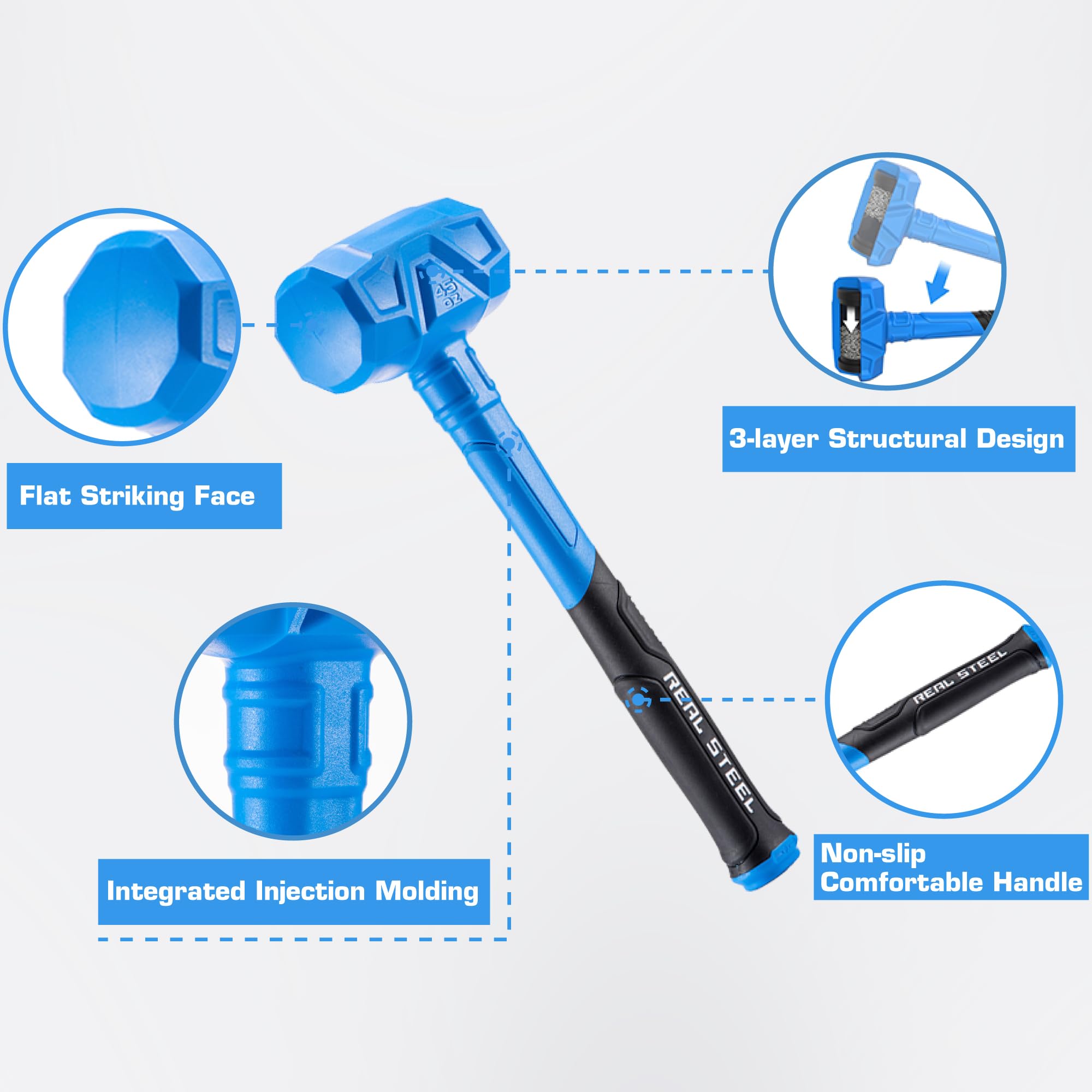 REAL STEEL Dead Blow Hammer - Non-Marring & Durable -2