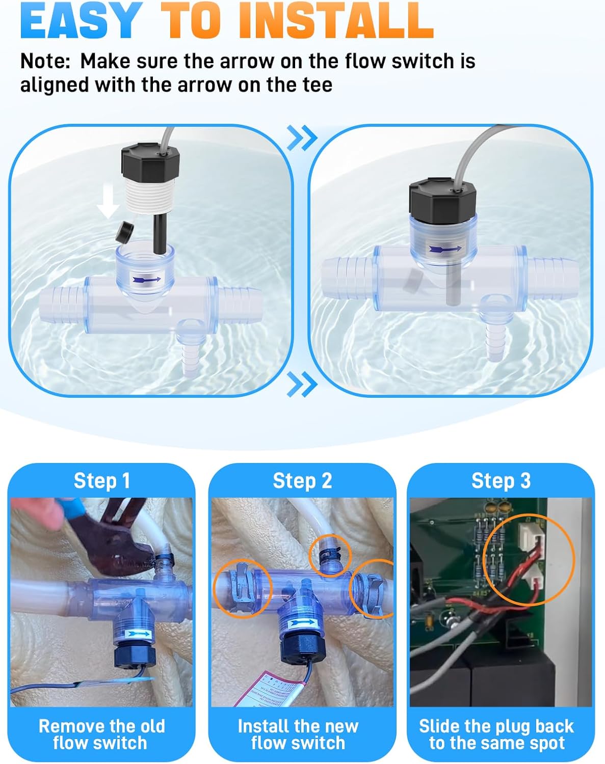 2560-040 Pool Flow Switch with Tee & Cable Compatible with Sundance Spas, Jacuzzi Hot Tub and Sweetwater Spas, Flow Sensor Replace# Q-12DS-C2