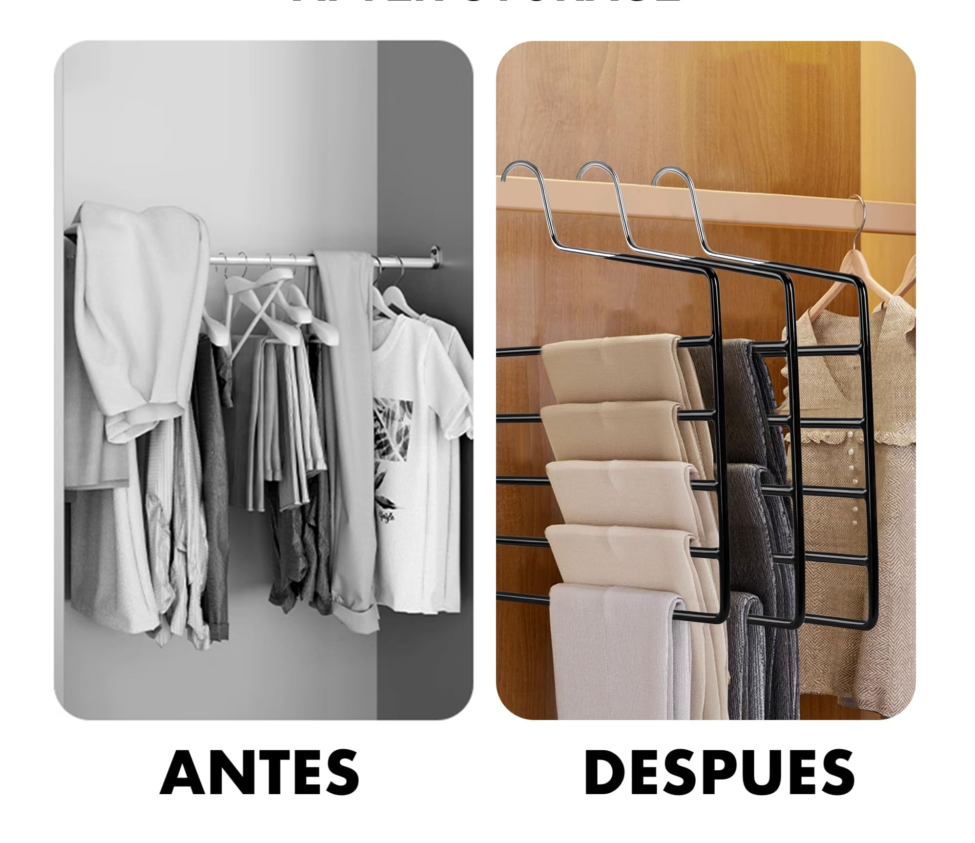 Pack de 4 Perchas para Pantalones, Percha múltiple, 5 Niveles, Ahorrar Espacio, Organizador Perchas, Antideslizante, para Ropa, Vaqueros, Corbatas, Bufandas, Vestidos, Toallas