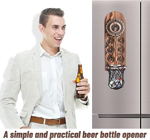 Miniatura 2 de Regalos de cerveza abridor de botellas montado en la pared, abrebotellas de madera con magnético, sacacorchos montado en la pared para nevera, buen