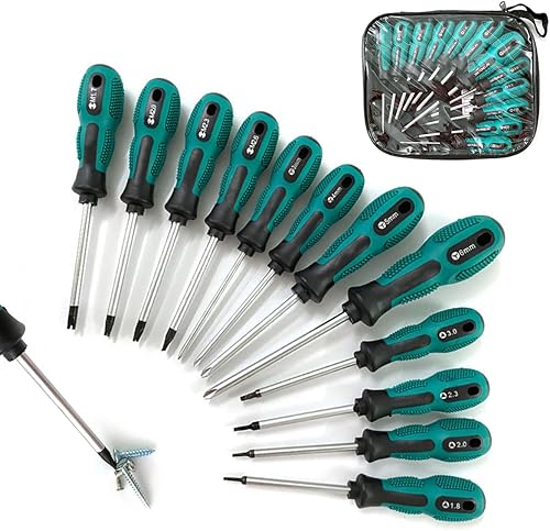 Houwag Juego de destornilladores magnéticos de 12 piezas, kit completo de herramientas manuales con forma de U, forma de Y y cabezales triangulares