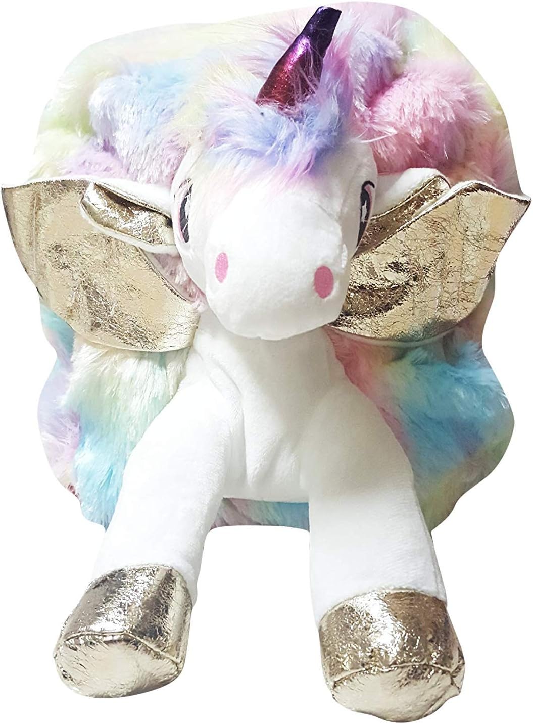ZapDiaries Premium Unicorn 3D Plush Fur School Backpack/Bag for Kids/Girls (Gold)