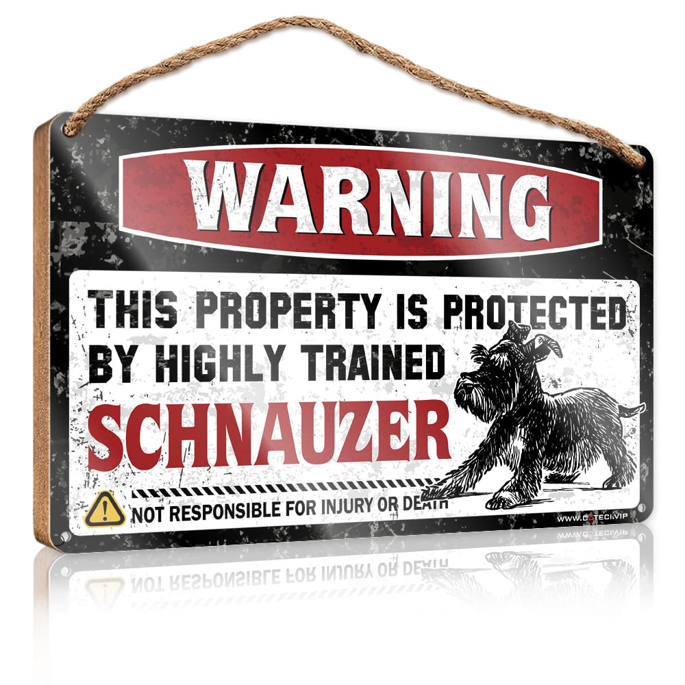 IBWNBBUSN Bathroom Wood Hanging Sign Warning This Property Is Protected By A Highly Trained Schnauzer Wooden Sign Bar Signs For Home Decor Funny Room Decor