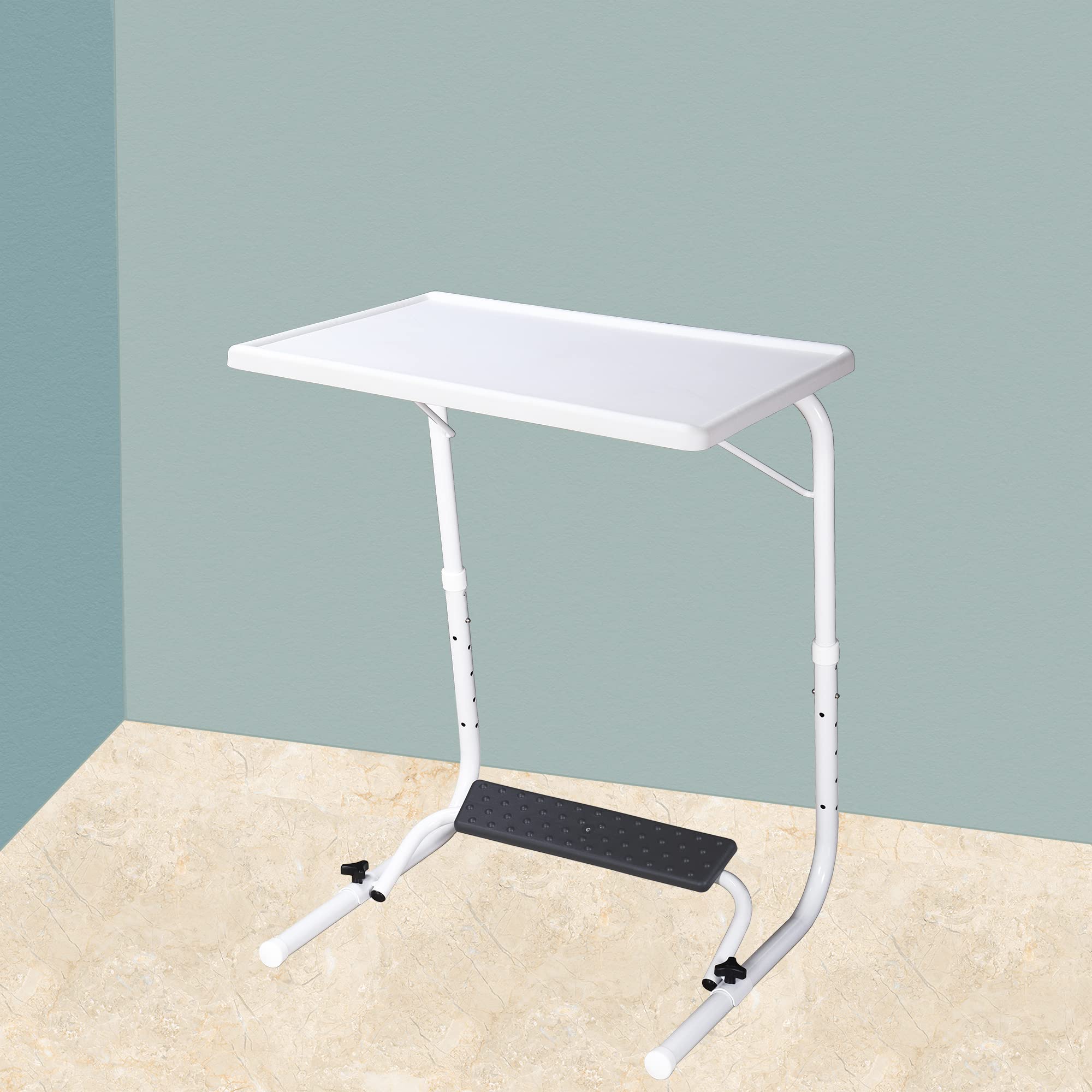 TABLE MAGIC – Multipurpose Height Adjustable Laptop Table Mat Finish, Lap Desk with Footrest Work from Home & Study Desk Picnic Outdoor Tv Tray Folding Table (TABLE MAGIC Footrest White, Large)