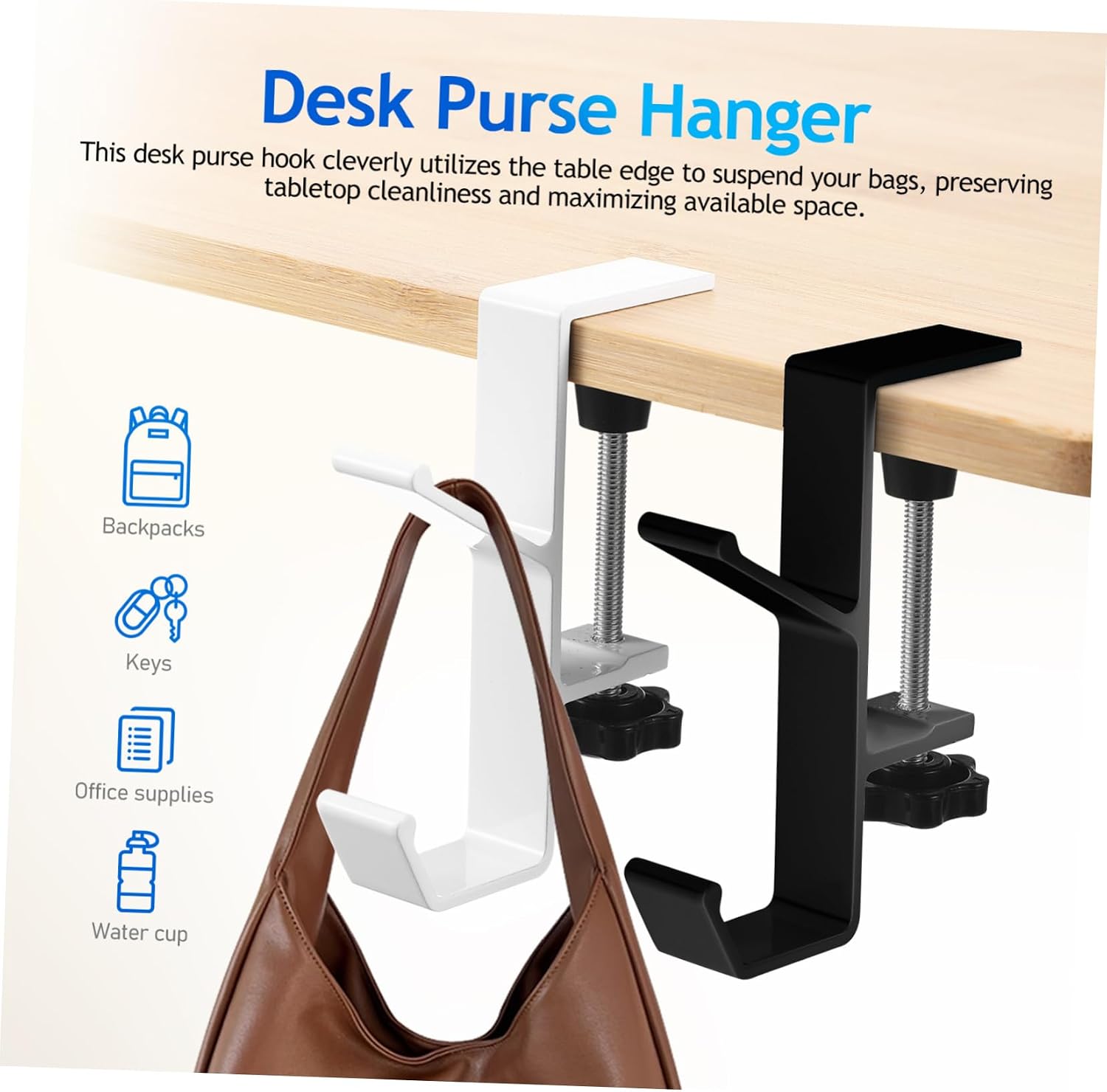 2Pcs Desk Clamp Hook for Bags Purse Hangers and Backpack Holders Secure Table Edge Attachment for Organizing Handbags and Headphones Aluminum Alloy Design